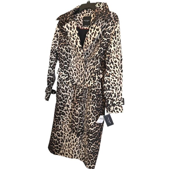 Kate Spade Womens Black Tan Leopard Belted Double Breasted Trench Coat Sz M New - Picture 3 of 11